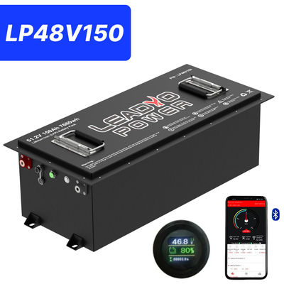 48V 150Ah 250Amp 51.2V Bluetooth LiFePO4 Lityum Golf Arabası Bataryası Yuvarlak LCD ile, 5 yıllık Garanti